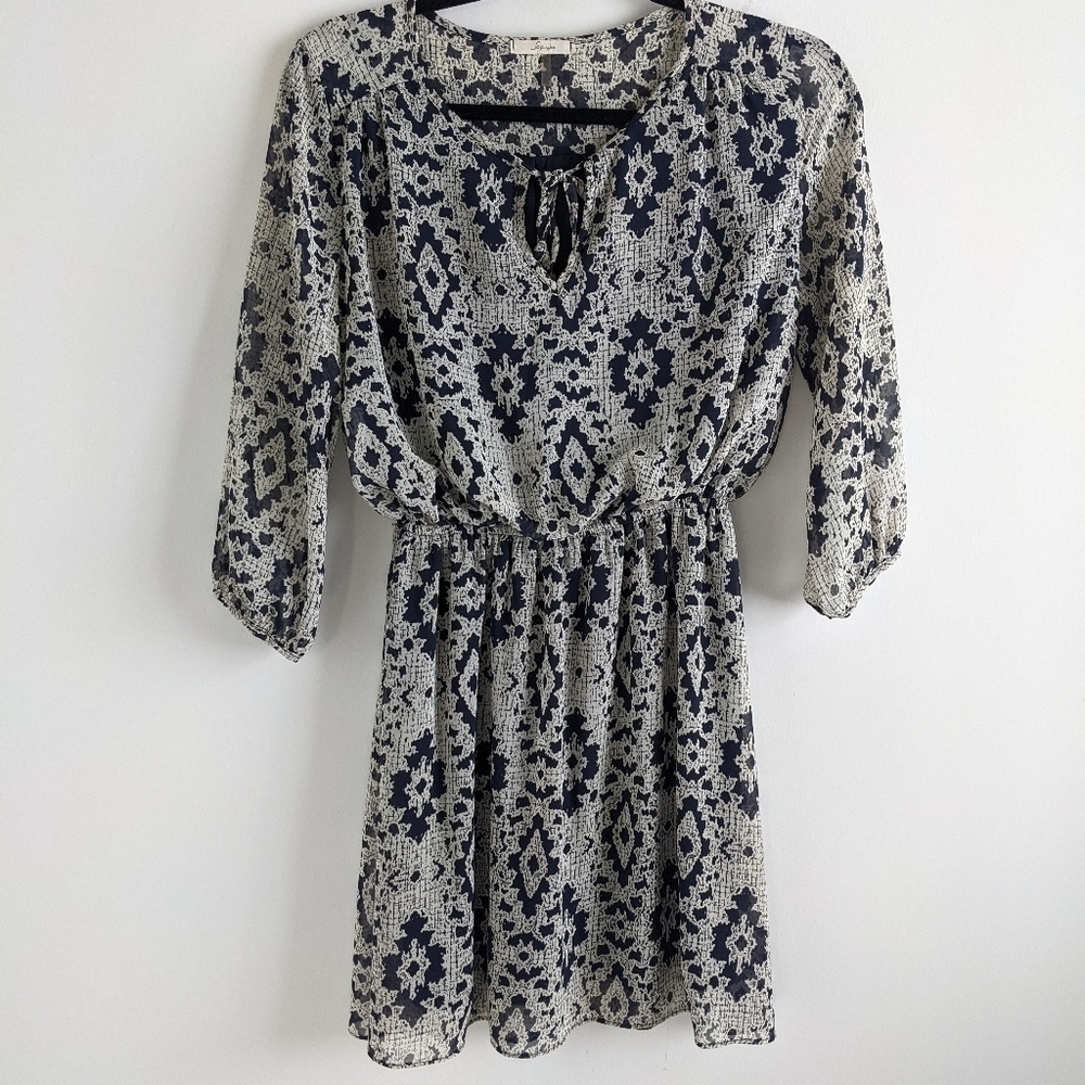 SOPRANO Navy Cream Aztec Blouson Mini Dress Juniors S
